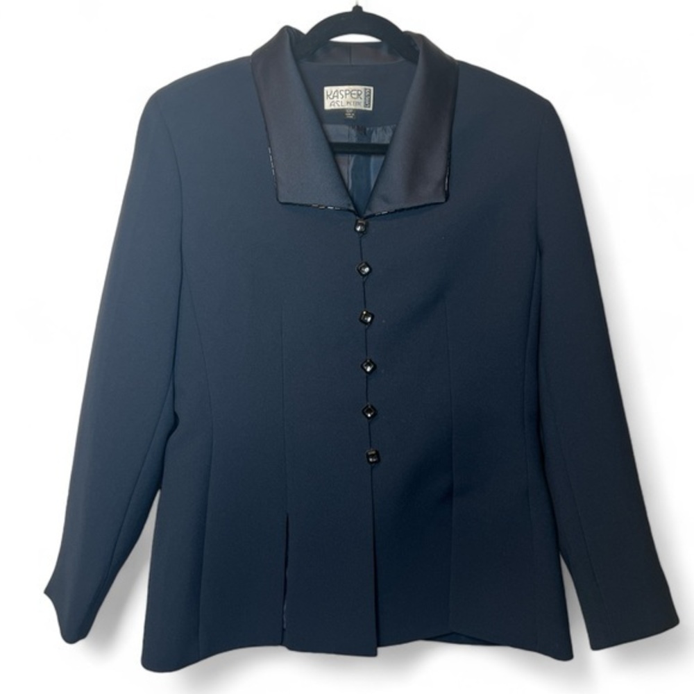 Kasper ASL Women Size 10 Petite Navy‎ Blue Bead Blazer AS IS
